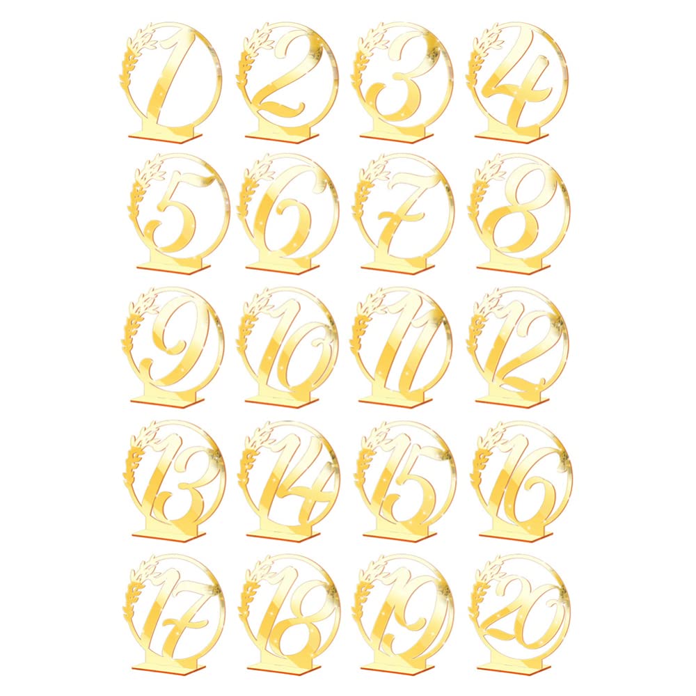 Numéros de table de mariage Garvee, cartes dorées à effet miroir avec support, décoration élégante pour événements, numéros de 1 à 20, réception traiteur