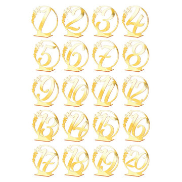 Numéros de table de mariage Garvee, cartes dorées à effet miroir avec support, décoration élégante pour événements, numéros de 1 à 20, réception traiteur