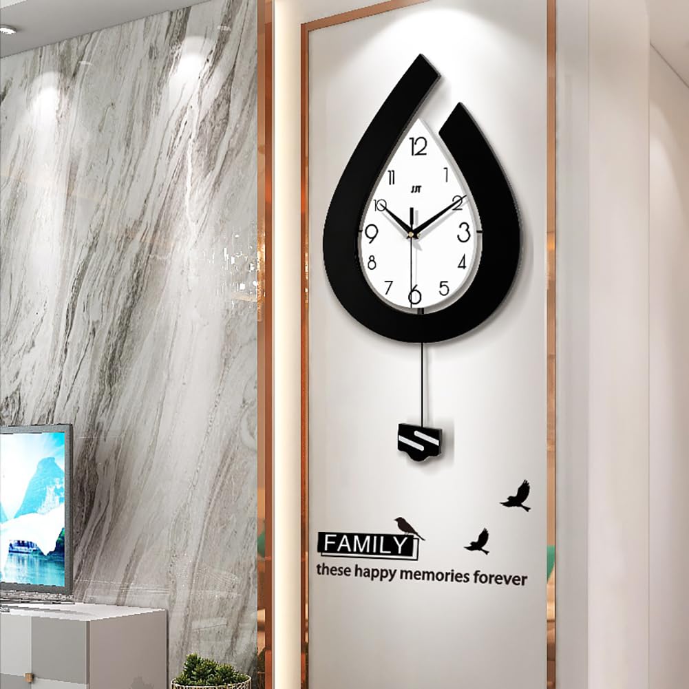Horloge murale moderne Garvee, à piles, en forme de goutte d'eau, pour salon, chambre, cuisine, bureau, 39 x 73 cm, élégante