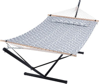 Hamac double Garvee pour 2 personnes avec structure en métal, coton, capacité de charge de 204 kg, design large, gris clair, intérieur et extérieur
