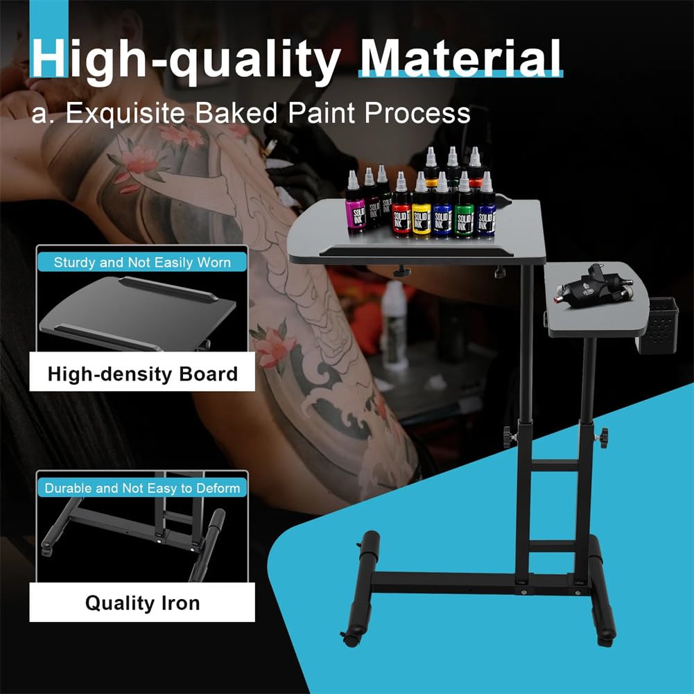 Table de lit mobile Garvee sur roulettes, réglable en hauteur, inclinable, pour ordinateur portable, idéale pour les lits d'hôpital et les lits médicalisés, 60 × 40 × 65-95 cm, noire