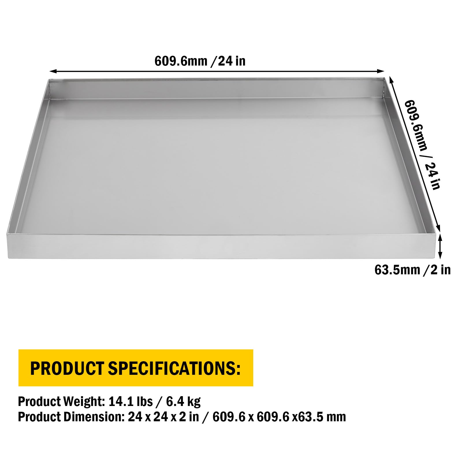 Bac de récupération pour lave-linge Garvee 61 x 61 cm (24 x 24 pouces) – Acier inoxydable 304, trou de vidange, adaptateur pour tuyau d'arrosage, pieds anti-vibrations, compact et robuste