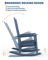 Fauteuil à bascule d'extérieur Garvee en PEHD résistant aux intempéries avec revêtement imitation bois, ergonomique, bleu marine, pour terrasse et jardin, capacité de charge de 172 kg