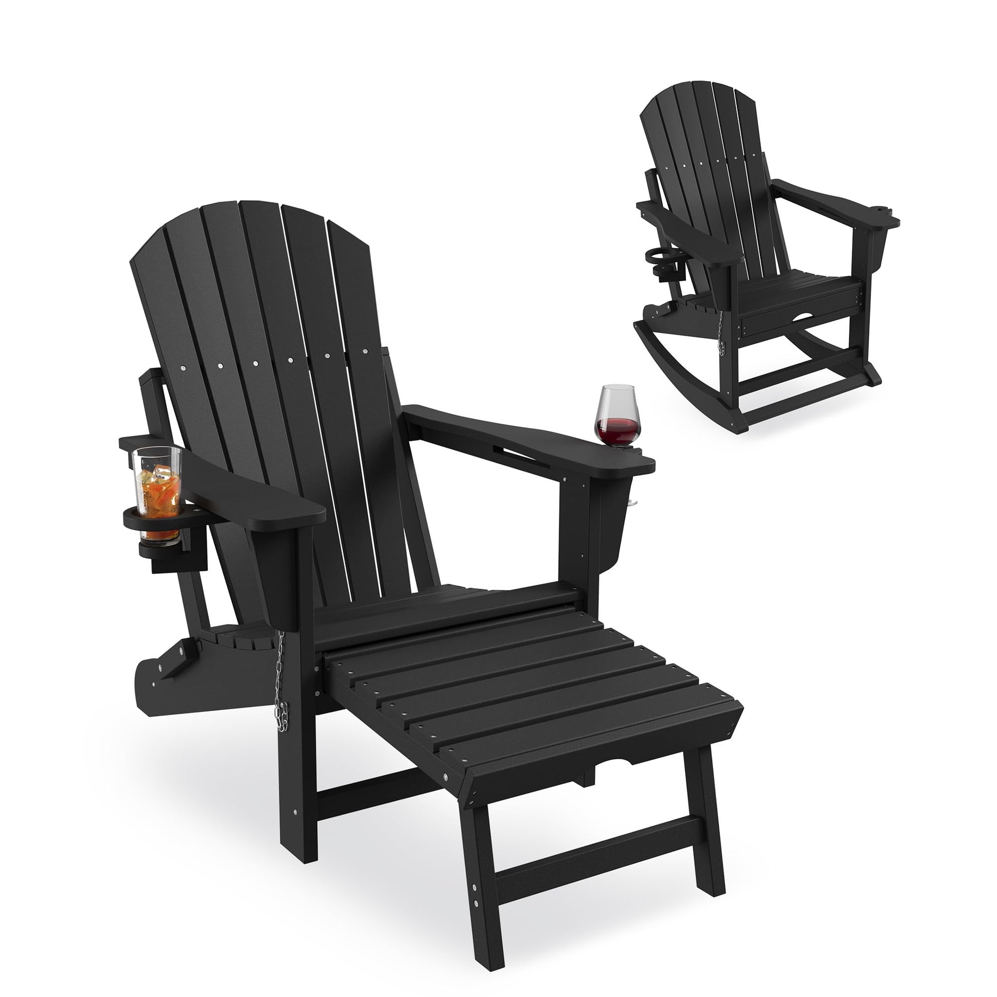 Garvee Fauteuil Adirondack pliable 4 en 1 avec repose-pieds rétractable et porte-gobelet, HDPE résistant, base amovible, coloris naturel