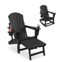 Garvee Fauteuil Adirondack pliable 4 en 1 avec repose-pieds rétractable et porte-gobelet, HDPE résistant, base amovible, coloris naturel