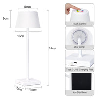Lampe de table sans fil GARVEE à intensité variable, 8 couleurs, commande tactile, batterie 4000 mAh, étanche, idéale pour le jardin, la chambre, le balcon, l'hôtel, noir et blanc.
