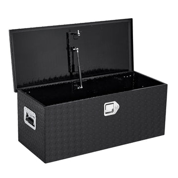Garvee Coffre à outils étanche 76 × 38 × 38 cm en aluminium avec couvercle à vérins à gaz pour utilitaires et remorques, noir