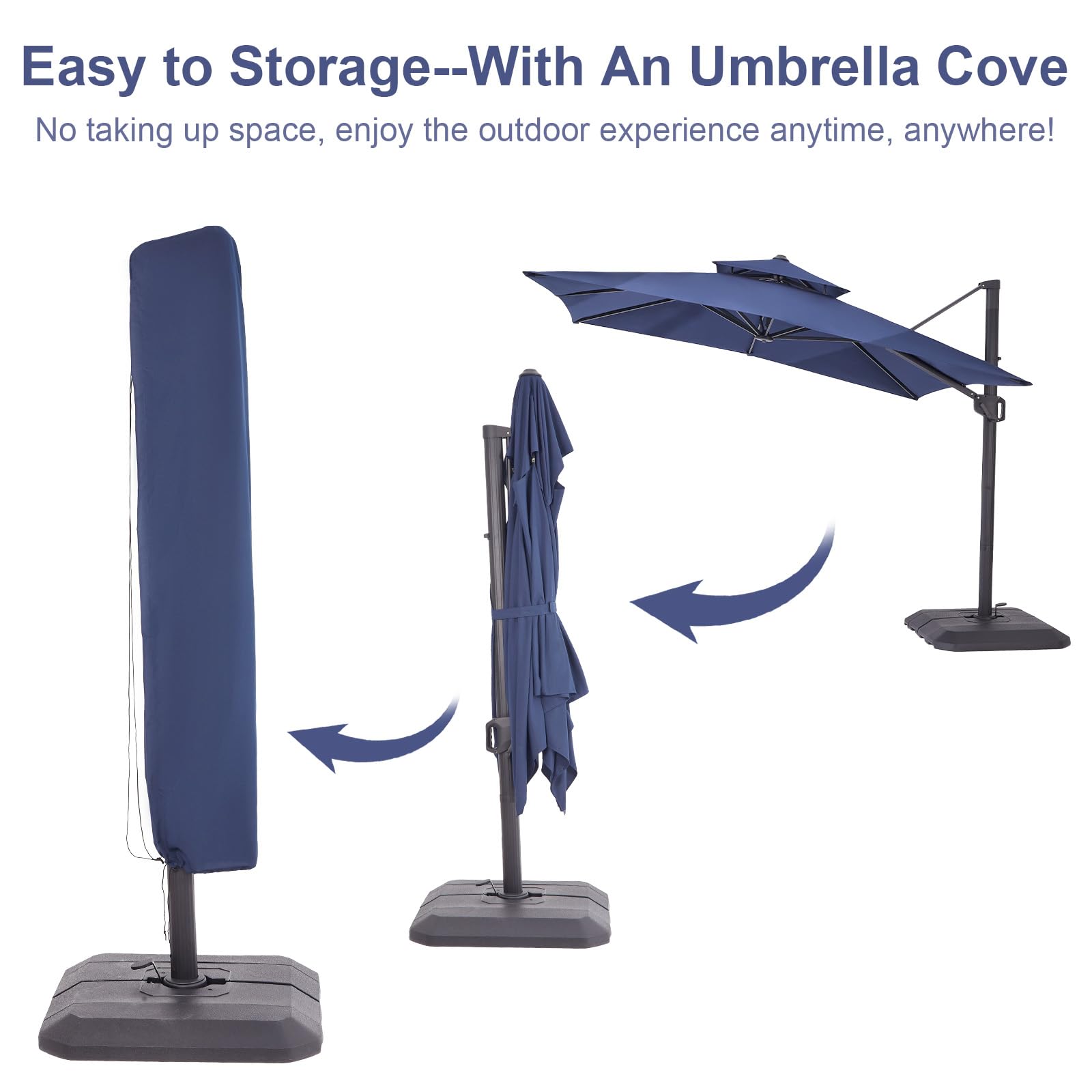 Garvee Parasol 3 × 3 m bleu marine, toile 240 g/m², bras articulé en aluminium avec rotation 360°, pour balcon, terrasse et piscine