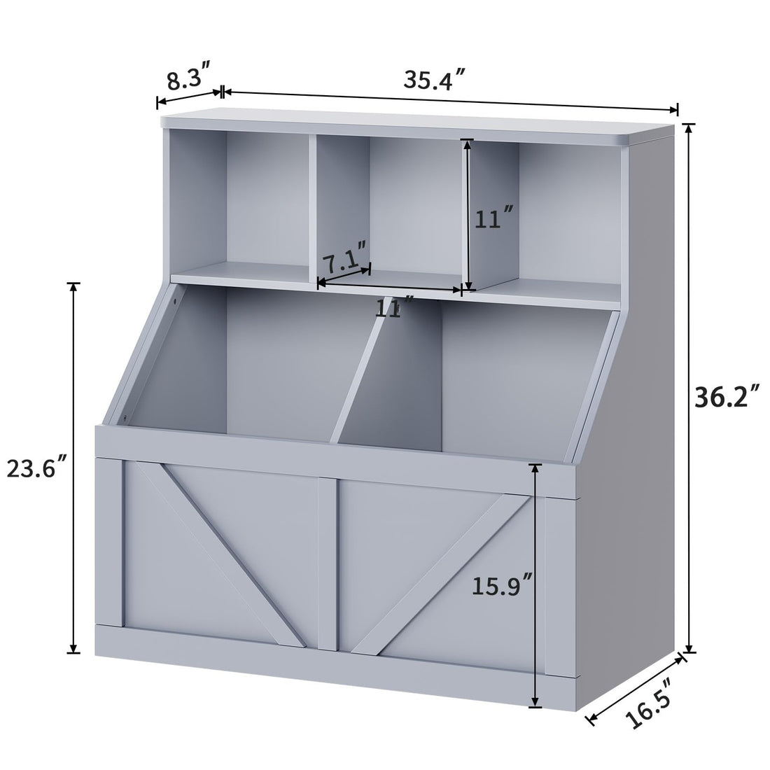 Étagère et rangement pour jouets Garvee pour enfants, avec 3 étagères ouvertes et 2 grands compartiments, gris, pour chambre d'enfant et salle de jeux, robuste et sécuritaire, en MDF, 90 x 42 x 92 cm