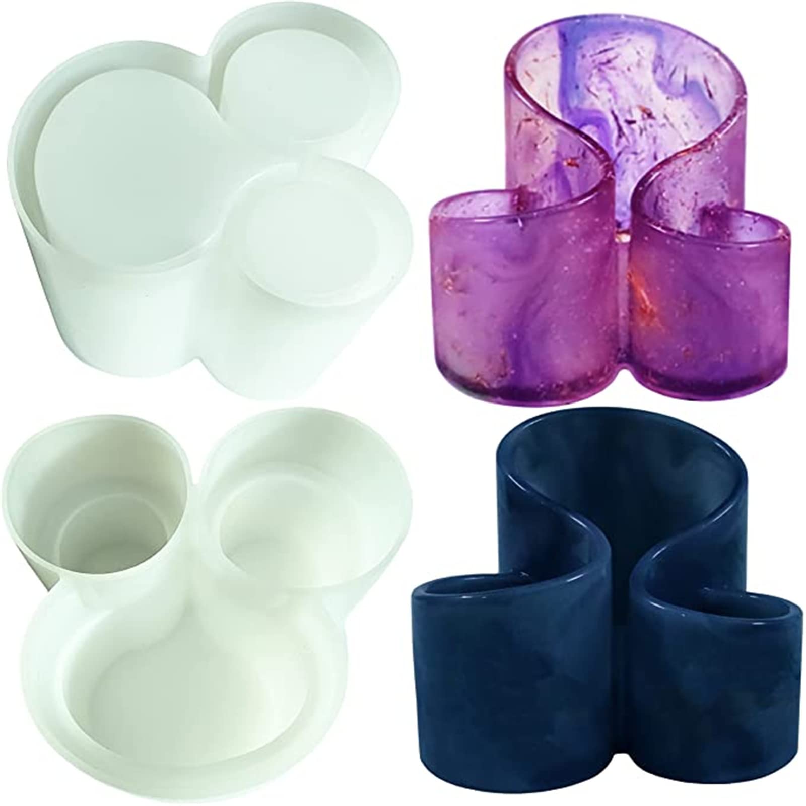Boîte de rangement pour moules en résine Garvee avec porte-pinceaux à 3 cavités, moule en silicone à motif floral pour les loisirs créatifs et la décoration intérieure.