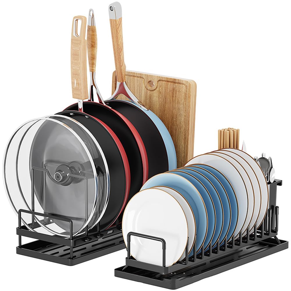 Égouttoirs à vaisselle multifonctionnels Garvee en acier au carbone (lot de 2) - Gain de place et réglables - Acier inoxydable - Pour évier de cuisine - Noir