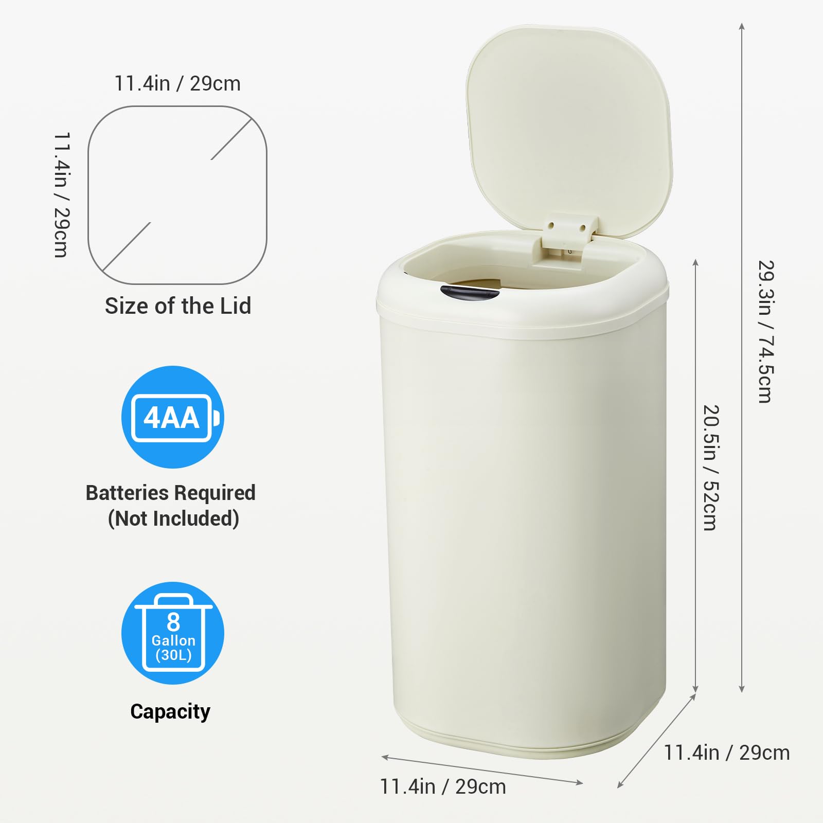 Poubelle automatique Garvee de 30 litres avec capteur sans contact, en acier inoxydable, pour la cuisine et le bureau, ronde et silencieuse.