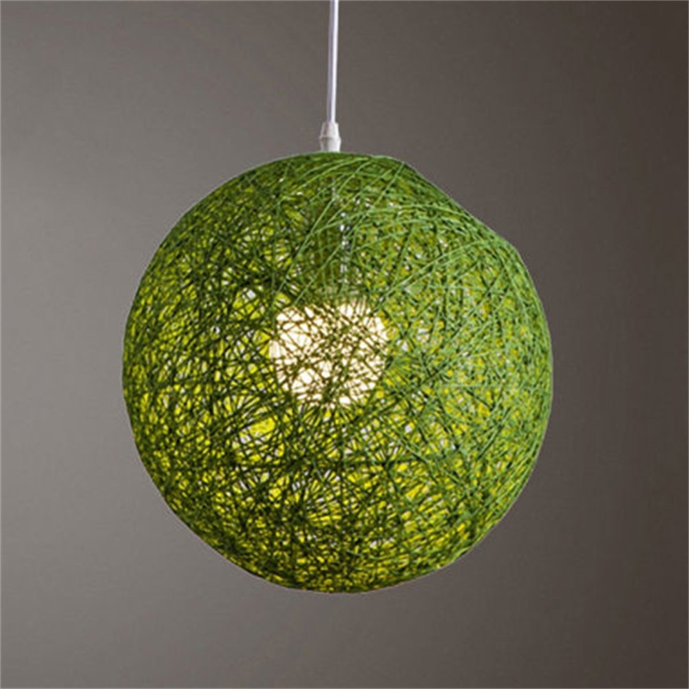 Garvee suspension d'extérieur rotin tressé - abat-jour rond 15 cm - Style Bohème Fait Main - Luminaire Jardin porche Salon - 7 couleurs vives, Vert