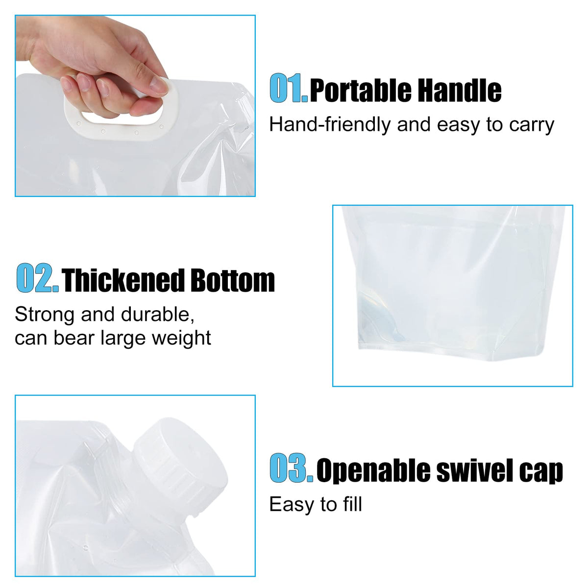 Sacs à eau d'urgence Garvee 5L, lot de 2, conteneurs d'eau portables en PE pour le camping, la randonnée et les situations d'urgence, comme sur la photo