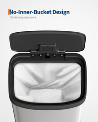 Poubelle métallique Garvee de 60 litres avec couvercle, antirouille, fermeture amortie, idéale pour la cuisine et le bureau, blanche, ergonomique, avec rebord intérieur.
