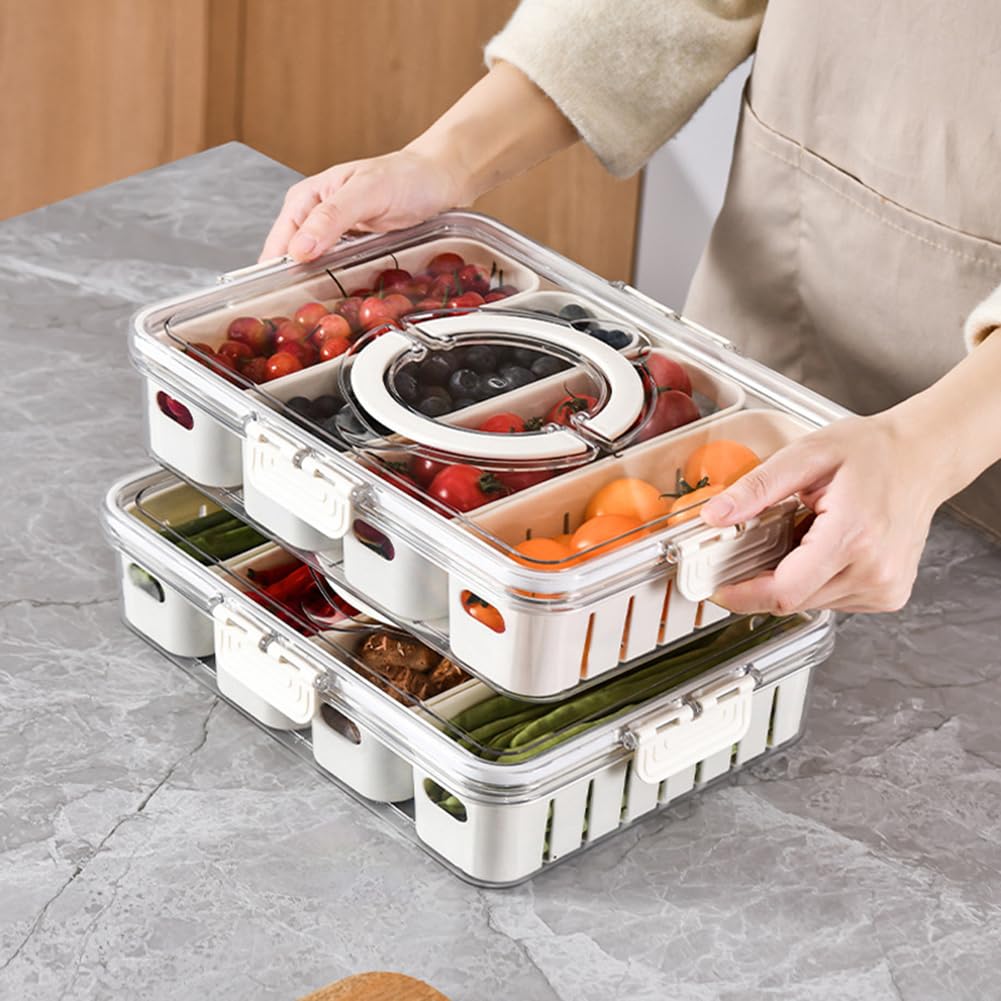 Garvee organisateur de réfrigérateur avec couvercle, empilable pour fruits, légumes, aliments et boissons, pratique et transparent