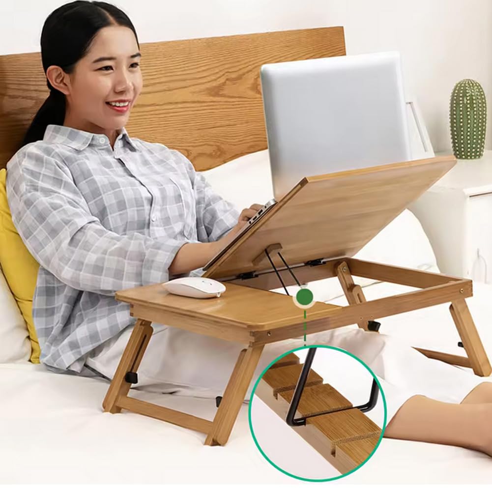 Plateau pour ordinateur portable Garvee en bambou, réglable en angle et en hauteur, pliable, écologique, pour lit et canapé, léger et polyvalent.