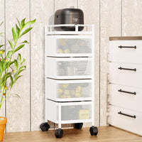 Garvee Chariot de rangement rotatif 4 niveaux en acier carbone avec roulettes, pour chambre d'enfant, cuisine et organisation des jouets