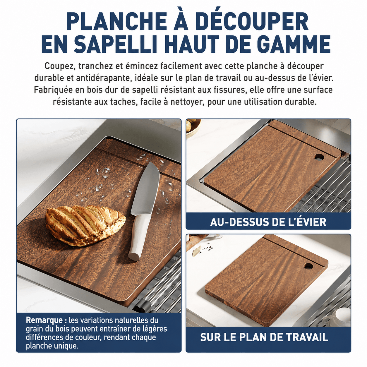 Garvee Évier de Cuisine Encastrable 1 Bac Profond en Acier Inoxydable 304, Robinet Ressort Extractible et Kit de Vidange, 75 x 46 x 23 cm