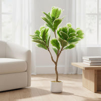 Figuier artificiel Garvee de 90 cm avec feuilles vertes réalistes et pot en ciment stable, idéal pour le salon et le bureau (vert).