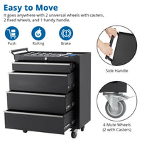 Garvee chariot à outils 6 tiroirs en acier noir, 64 × 62 × 33 cm, avec roulettes et serrure
