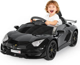 Garvee Voiture Électrique Lamborghini pour Enfants 12 V sous Licence, Télécommande 2,4 GHz, 2 Vitesses, Éclairage LED, Musique, Suspension et Ceinture de Sécurité, Noir - Noir