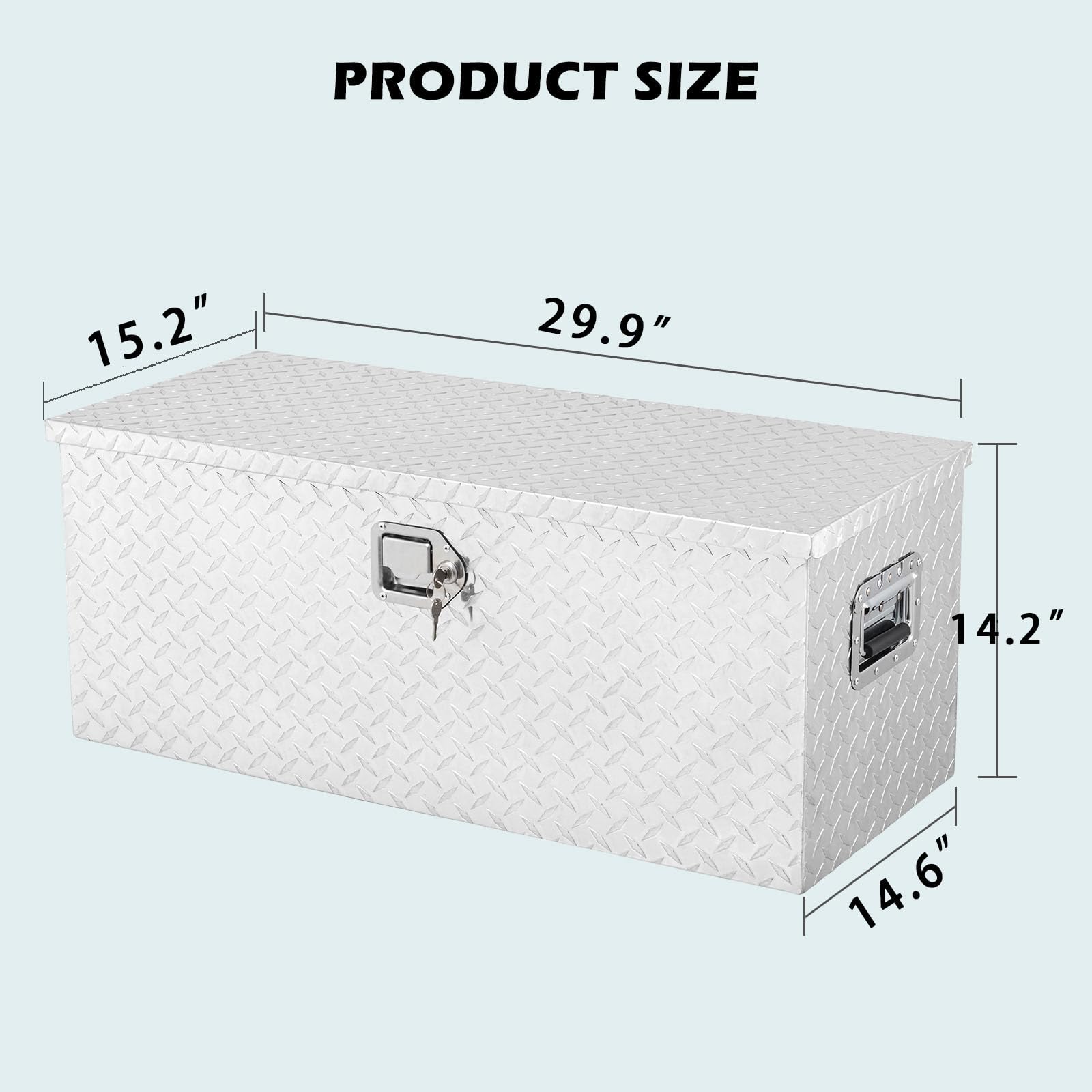 Garvee Coffre à Outils 76 × 38 × 35 cm en Aluminium Strié Léger, Rangement pour Benne de Pick-up, Camion et Remorque, Argenté