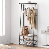 Banc d'entrée Garvee avec 10 crochets – Structure en métal, aspect bois, range-chaussures et siège 4 en 1 pour entrée et salon
