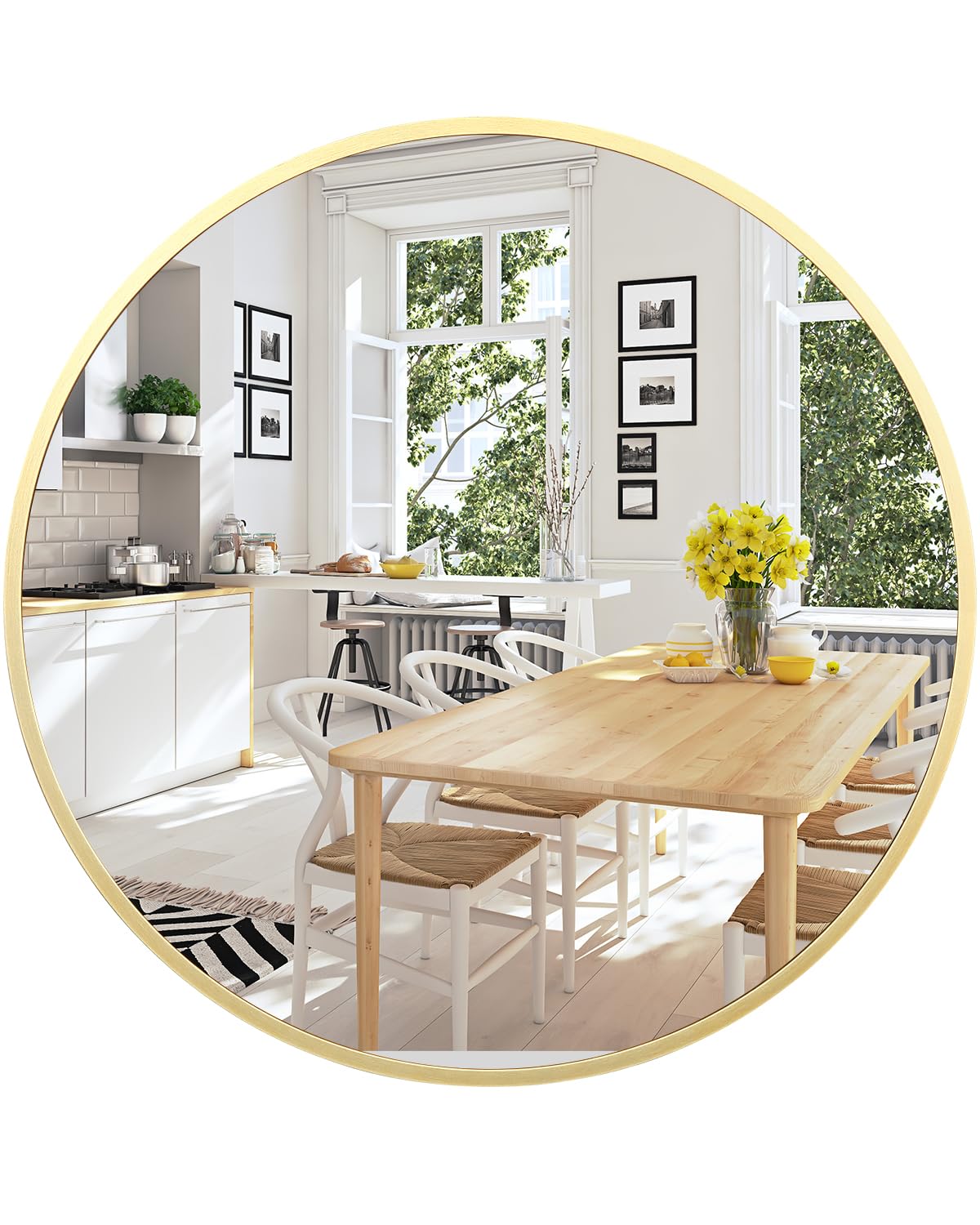 Miroir mural rond Garvee Gold 81 cm (32 pouces), cadre en métal doré mat, idéal pour salle de bain et couloir, verre HD sans distorsion.