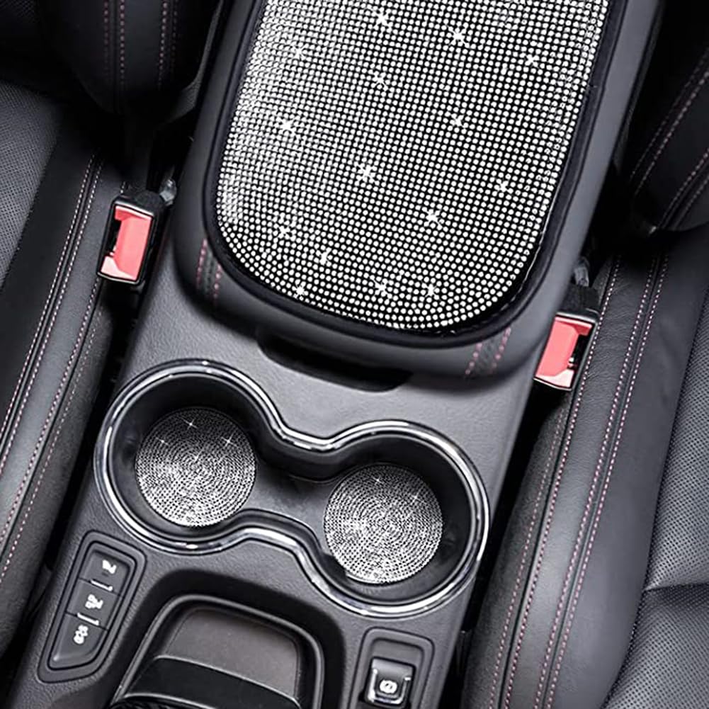 Garvee Ensemble de 15 housses de siège auto scintillantes pour femmes avec housse de volant en cristal, velouté et respirant, universel, avec console centrale, pour un usage quotidien et les événements