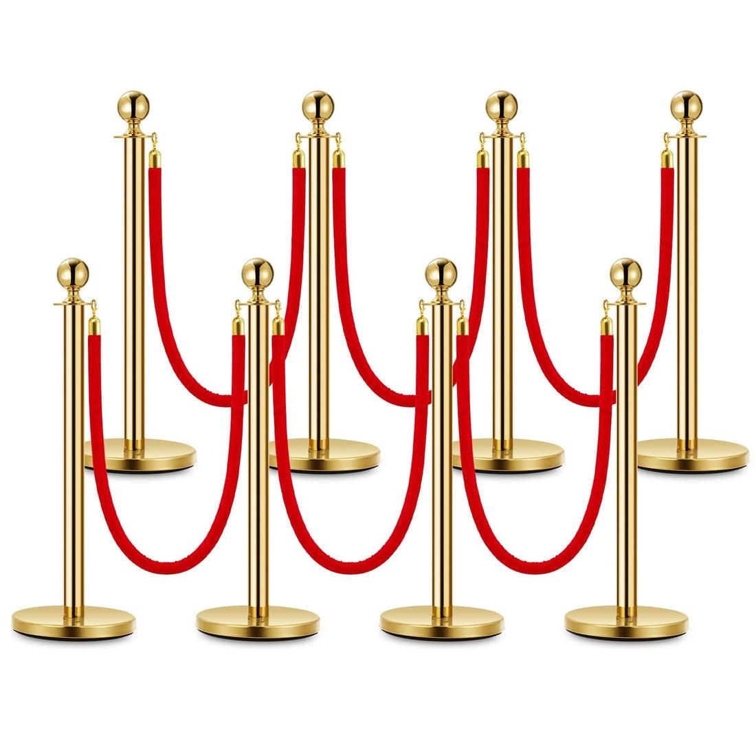Garvee Poteau de guidage VIP doré avec corde en velours rouge, acier inoxydable, distance maximale 122 cm, pour événements élégants