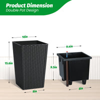 Garvee Ensemble de jardinières 40 cm en rotin avec indicateur de niveau d'eau et roulettes, blanc résistant aux intempéries, déco pour terrasse et salon