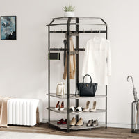 Armoire d'angle Garvee avec banc à chaussures et 12 crochets doubles pour entrée et couloir, en bois, gain de place, robuste et fonctionnelle.