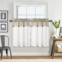 Garvee Vitrage Lot de 2 petits rideaux patchwork à boutons, aspect lin, beige clair, 69 x 91 cm, rideaux de style bistro pour cuisine ou salon