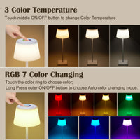 Lampe de table sans fil GARVEE à intensité variable, 8 couleurs, commande tactile, batterie 4000 mAh, étanche, idéale pour le jardin, la chambre, le balcon, l'hôtel, noir et blanc.