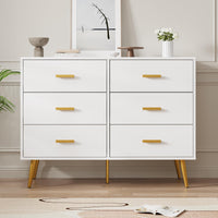 Garvee commode moderne blanche à 6 tiroirs, poignées dorées, pour la chambre et le salon