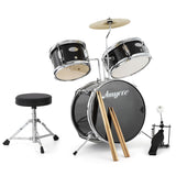 Batterie Garvee Junior 3 pièces avec cymbales, tom, grosse caisse, bois, pédale de grosse caisse, baguettes, tabouret pour chambre d'enfant, débutants, noir, 74 cm (29 pouces)