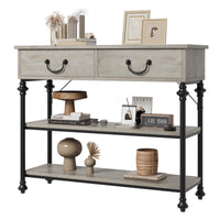 Console Garvee petite à 2 tiroirs, structure en métal, gris rustique, idéale pour l'entrée et le salon, pieds réglables, 100 cm (L) x 30 cm (P) x 80 cm (H)