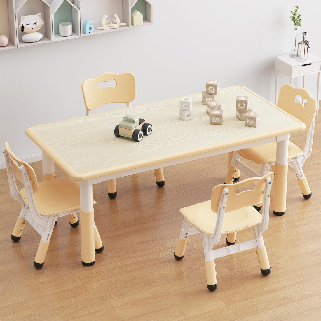 Garvee ensemble table et 4 chaises pour enfants, hauteur réglable, plateau à motifs graffiti, pieds antidérapants, table d'activités artistiques et manuelles pour la maison et la garderie