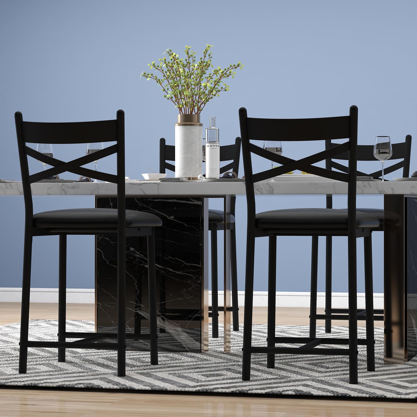 Ensemble de 4 tabourets de bar Garvee, 57 cm (22,4 pouces), dossier en forme de X, rembourrage épais, structure en métal, revêtement en cuir PU, marron-noir rustique pour la cuisine et la salle à manger