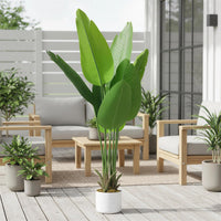 Palmier artificiel Garvee de 1,16 m (3,8 pi) avec grandes feuilles de bananier, résistant aux UV, poids stable, en soie pour une utilisation intérieure et extérieure, vert et blanc.