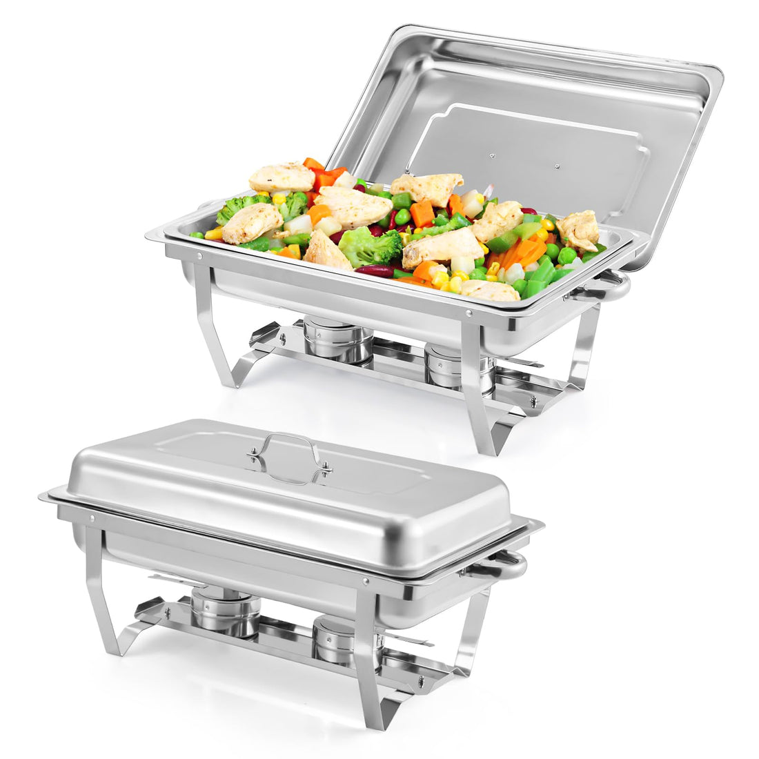 Garvee Ensemble de 2 chauffe-plats argentés 8 QT en acier inoxydable, 62 x 35,5 x 30,5 cm, pour buffets, fêtes, événements et célébrations