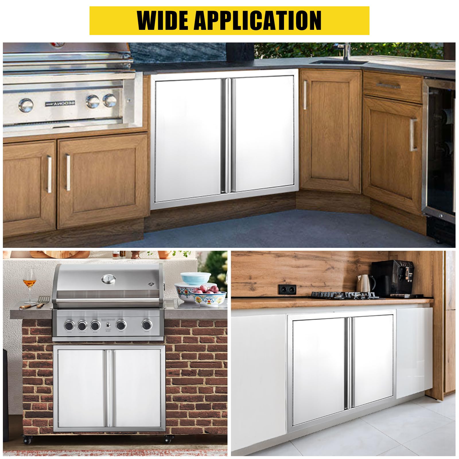 Porte d'accès pour barbecue Garvee 28 x 19 pouces, en acier inoxydable 304, double porte résistante aux intempéries, pour cuisine extérieure, couleur argent.