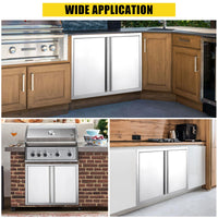 Porte d'accès pour barbecue Garvee 28 x 19 pouces, en acier inoxydable 304, double porte résistante aux intempéries, pour cuisine extérieure, couleur argent.