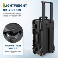 Étui de protection Garvee, en polycarbonate, étanche IPX67, avec roulettes et séparateurs rembourrés, idéal pour les voyages et la photographie, léger et sécurisé.