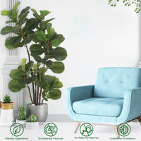 Ficus lyrata artificiel Garvee de 120 cm (4 pi) avec 72 feuilles et pot en ciment robuste, idéal pour la maison et le bureau. Entretien facile. Vert foncé.