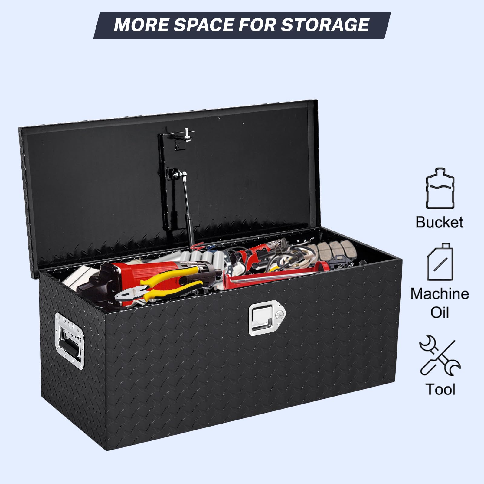 Garvee Coffre à outils étanche 76 × 38 × 38 cm en aluminium avec couvercle à vérins à gaz pour utilitaires et remorques, noir