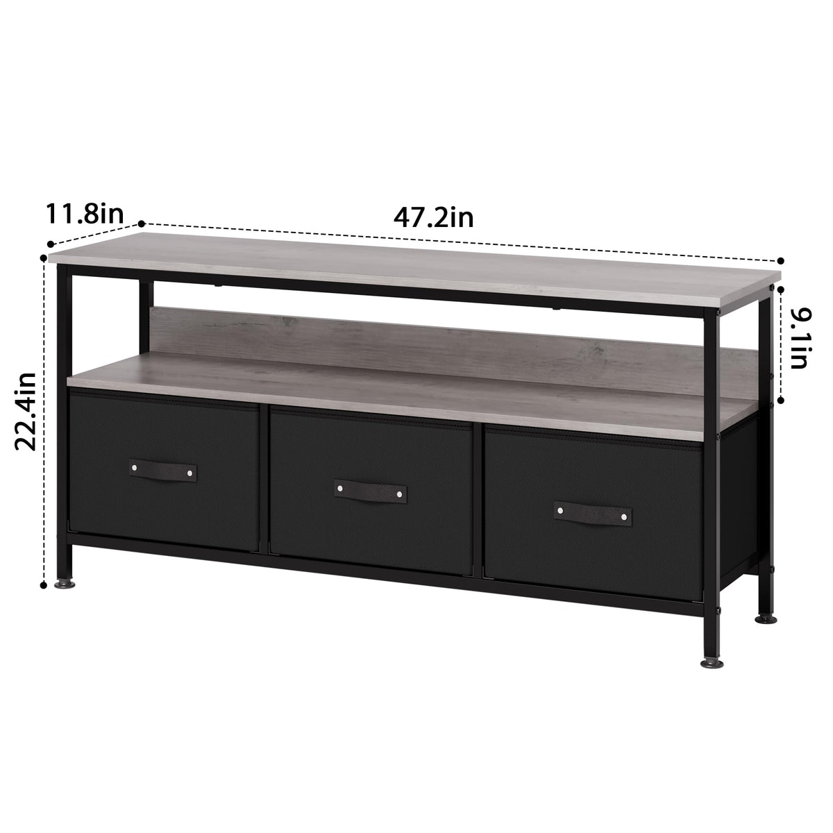 Garvee Commode/meuble TV 140 cm avec tiroirs en tissu et pieds réglables pour salon et chambre, gris, en bois MDF robuste