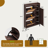 Garvee Meuble à chaussures en rotin avec 3 tiroirs abattants, étagères réglables, structure en MDF, pieds en métal, idéal pour l'entrée et le couloir, grand format, couleur naturelle
