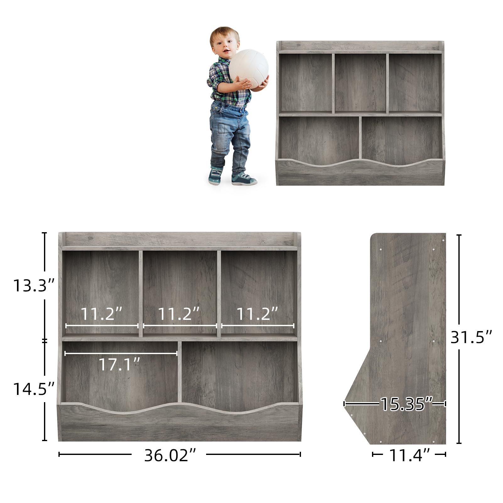 Étagère à jouets Garvee avec rangement intégré, 3 compartiments, 2 boîtes inclinables, sécurisée pour les enfants, idéale pour une chambre d'enfant, 91,5 cm (L) x 29 cm (l) x 80 cm (H), blanche robuste
